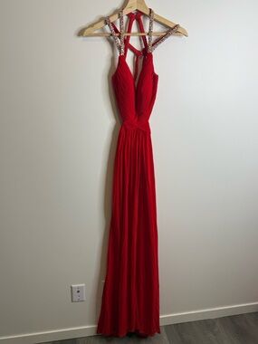 La Femme Backless Prom dress red grad sparkly size 4 gown